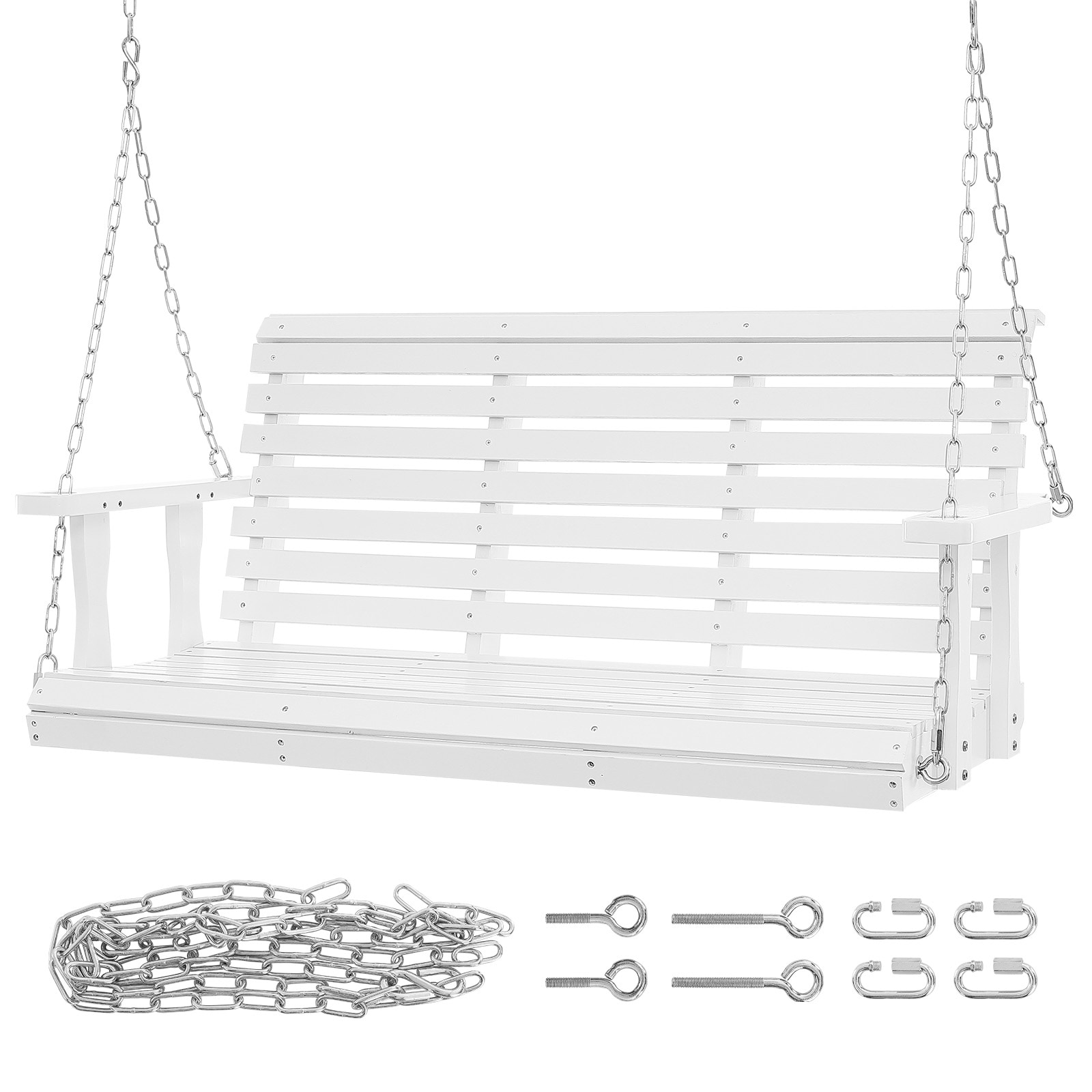 Wooden Porch Swing 4.5 Ft, Patio Bench Swing For Courtyard & Garden, Upgraded 880 Lbs Strong Load Capacity, Heavy Duty Swing Chair Bench With Hanging Chains For Outdoors, White_maomaolike.com